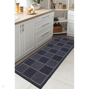Flatweave Gel Check Navy Runner-Melrose-Rug Love - The Most Loved Rug Store